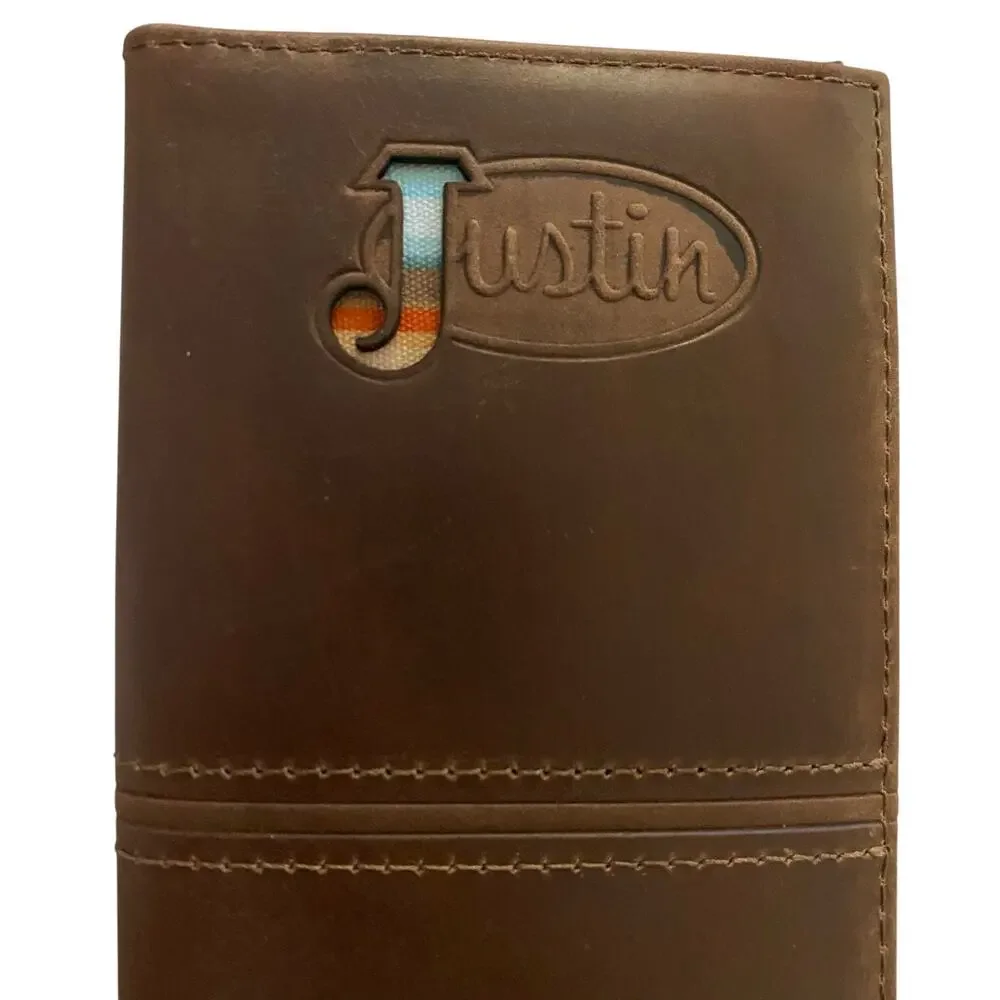 NWT Men’s Justin Rodeo Genuine Leather RFID Western Wallet Serape Logo 2122767W7